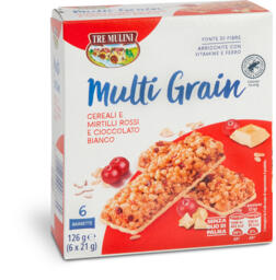 Barrette Multi Grain ai cereali e mirtilli rossi e cioccolato bianco
