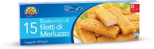 Bastoncini di filetti di merluzzo surgelati 15 pezzi