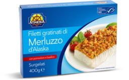 Filetti gratinati di merluzzo d'Alaska con pomodoro e basilico surgelati